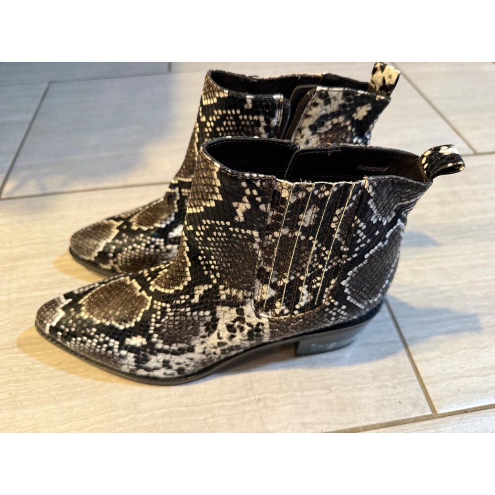 Snakeskin Print Waterproof Ankle Boots With Low Block Heel - 9M